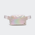 Pander 5 zipper pocket 2L belt bag in Iridescent White, front view with adjustable strap
