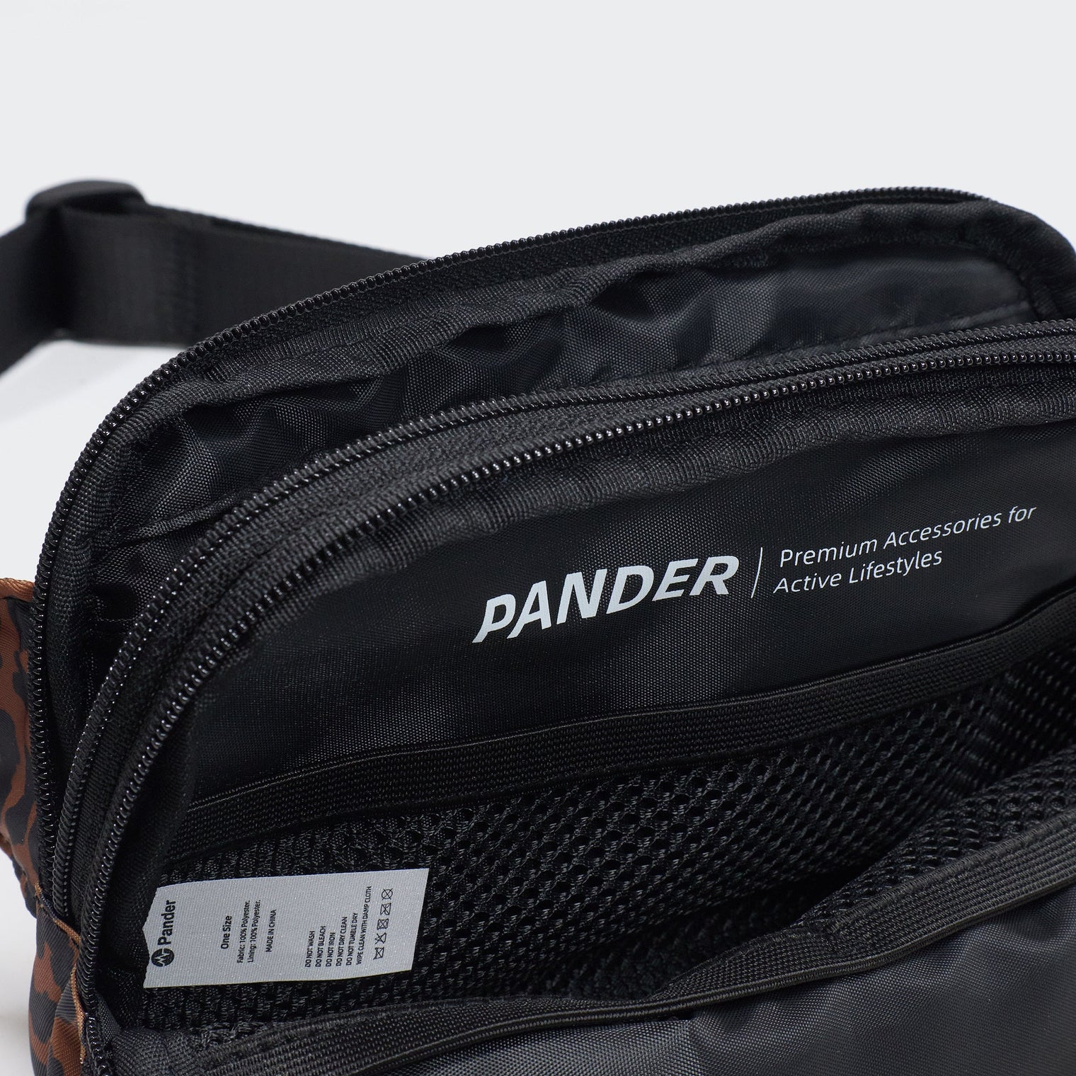 Pander 5 zipper pocket 2L belt bag in Midnight Leopard, product detail view 9
