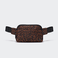 Pander 5 zipper pocket 2L belt bag in Midnight Leopard, front view with adjustable strap