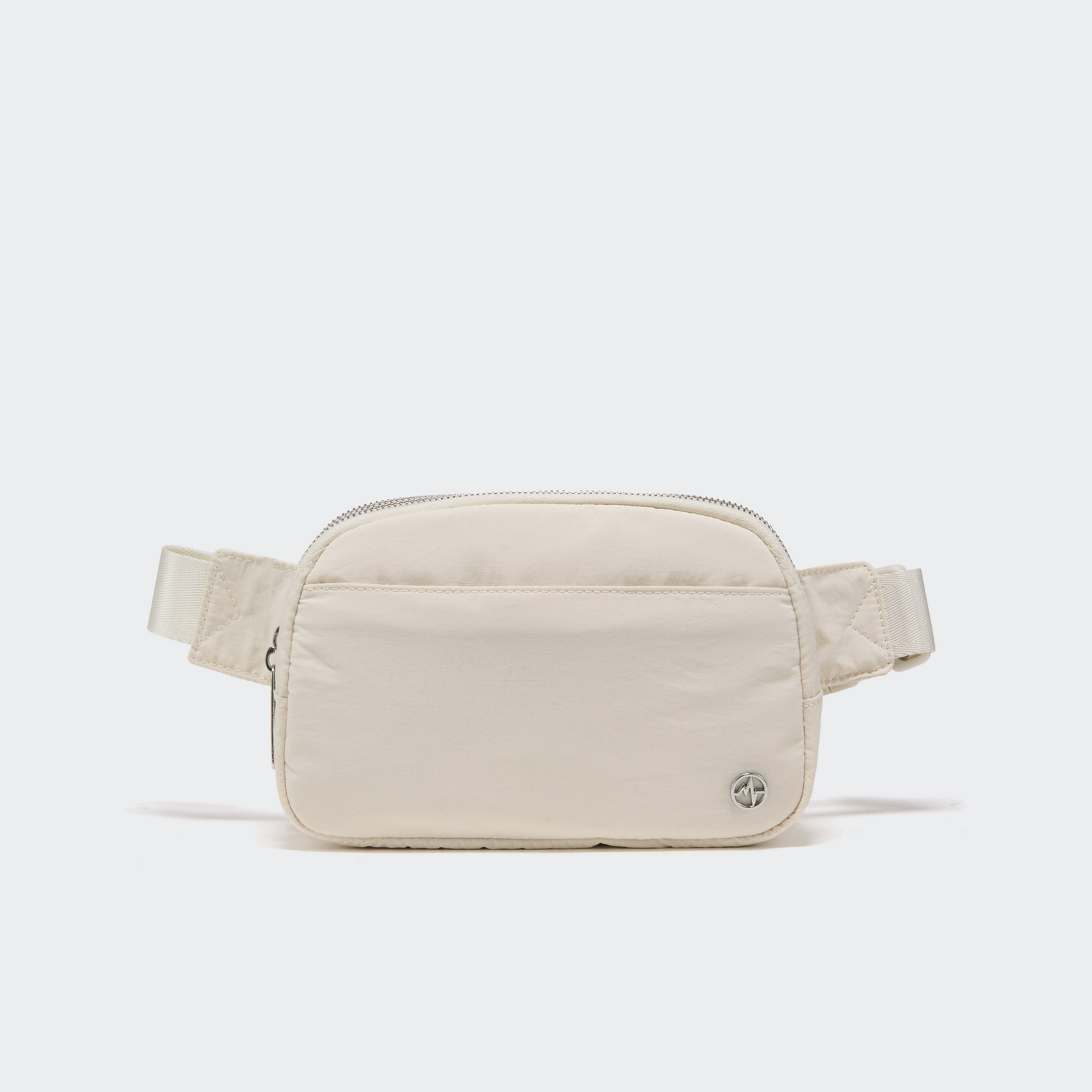 Pander 5 zipper pocket 2L belt bag in White Opal, front view with adjustable strap