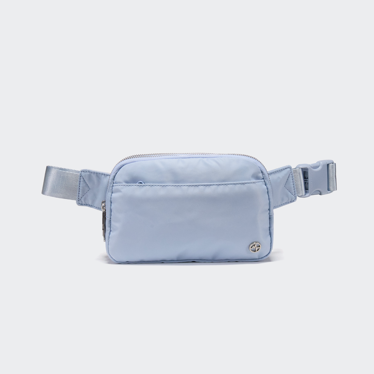 Pander 5 zipper pocket 2L belt bag in Windmill Blue, front view with adjustable strap
