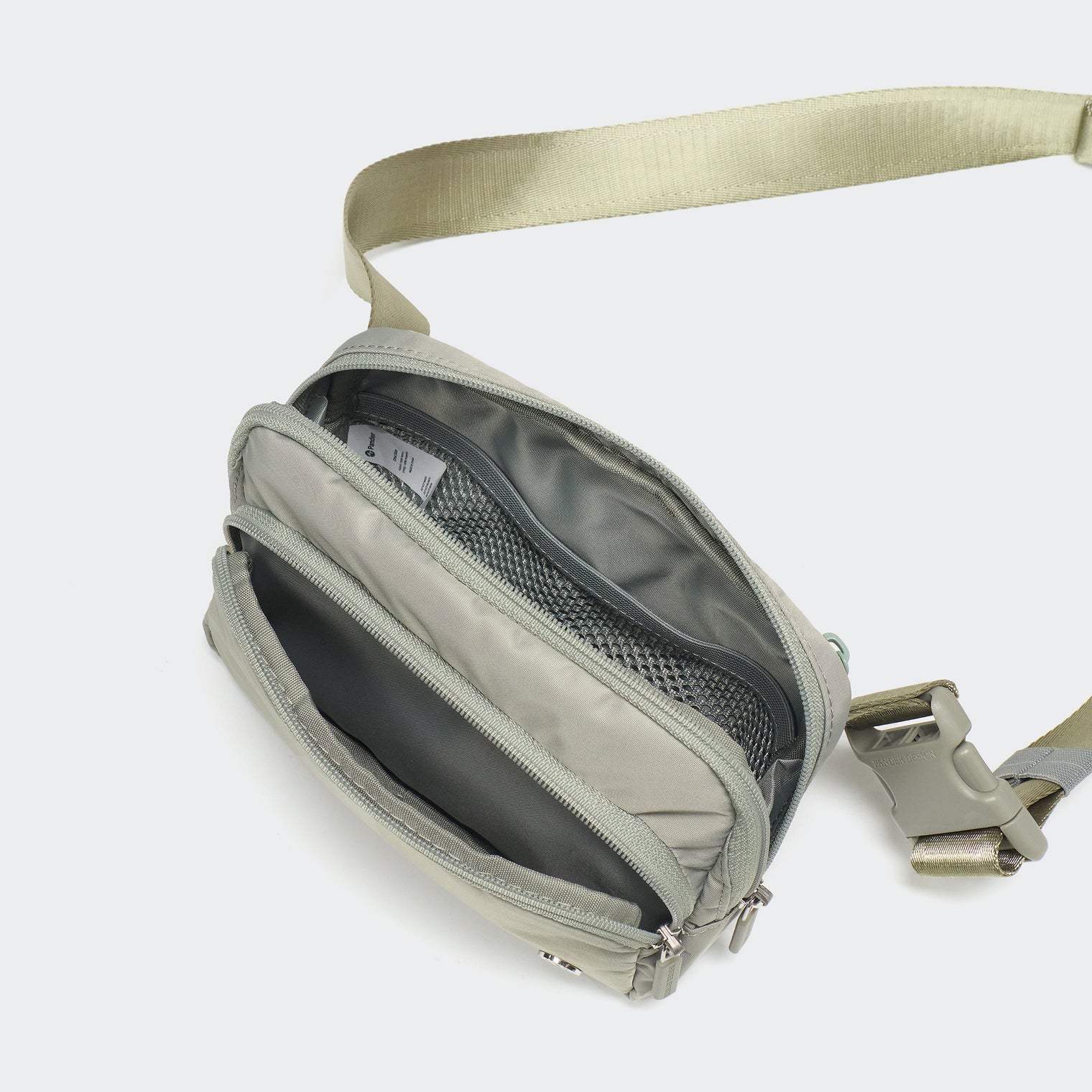 Pander 6-pocket crossbody belt bag in Grey Sage interior