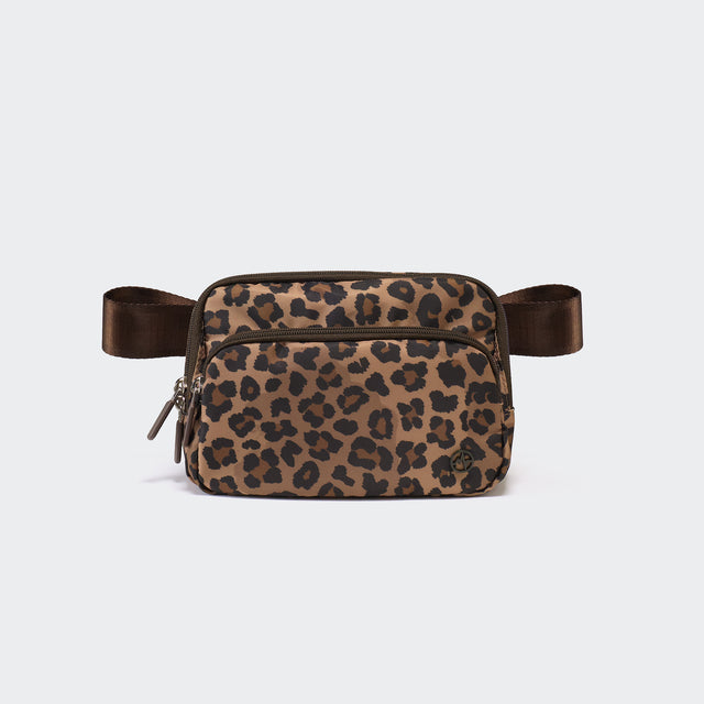 Pander 6-pocket crossbody belt bag in Leopard Multi front view