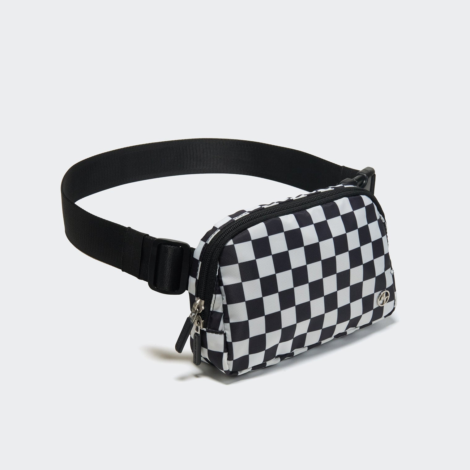 Pander 1L double zipper water-repellent nylon belt bag in Checkered Black, product view 2