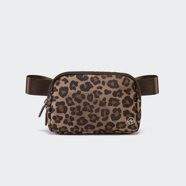 Pander 1L double zipper water-repellent nylon belt bag in Leopard Multi, product view 1