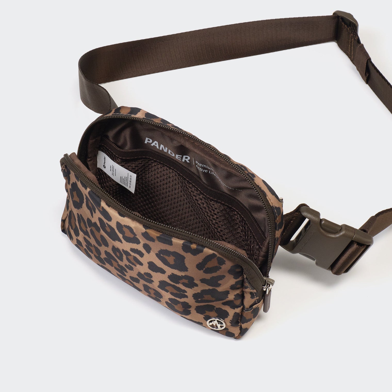 Pander 1L double zipper water-repellent nylon belt bag in Leopard Multi, product view 6