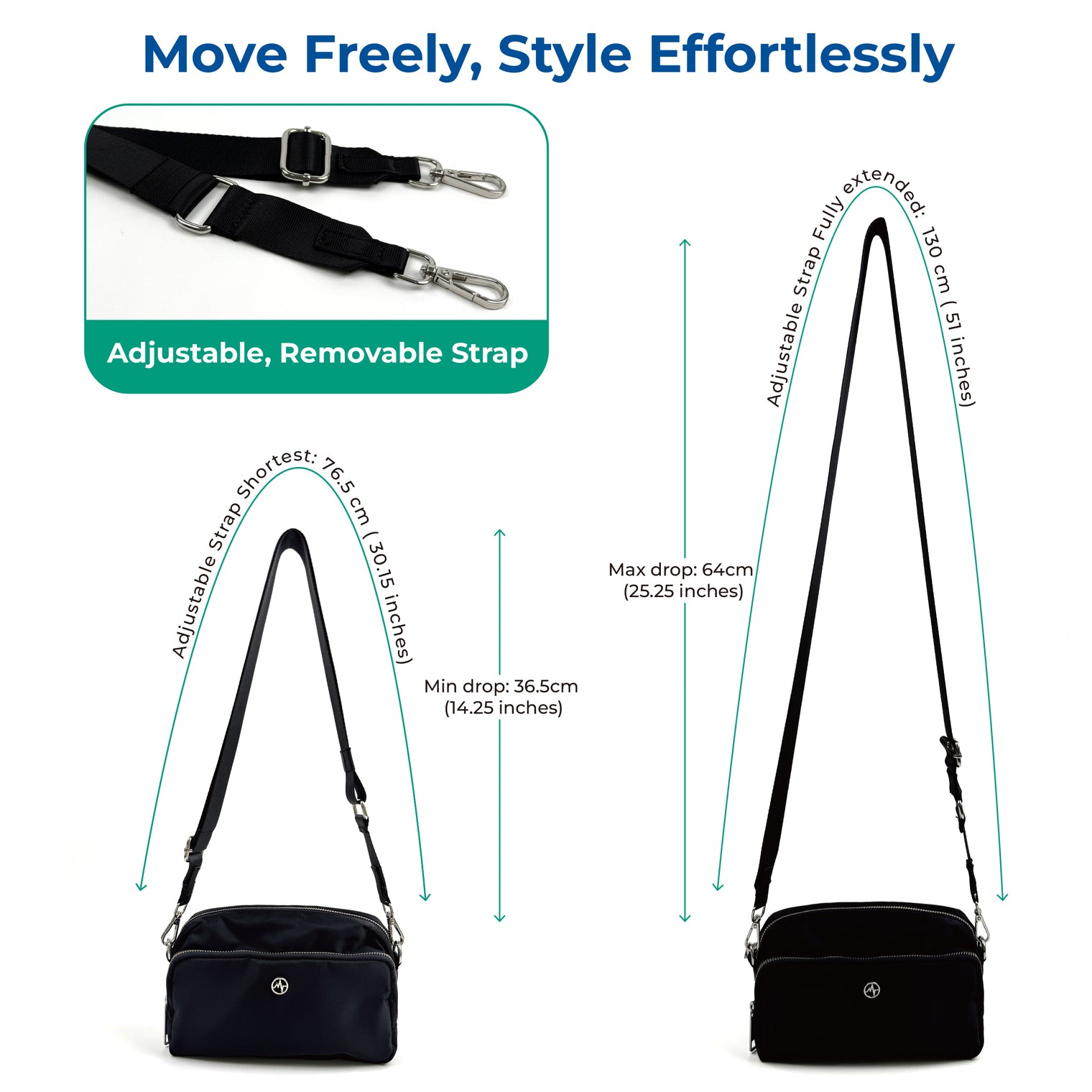 Pander adjustable removable crossbody strap