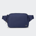 PANDER 2L water-resistant belt bag in Blue Storm, side and zipper detail