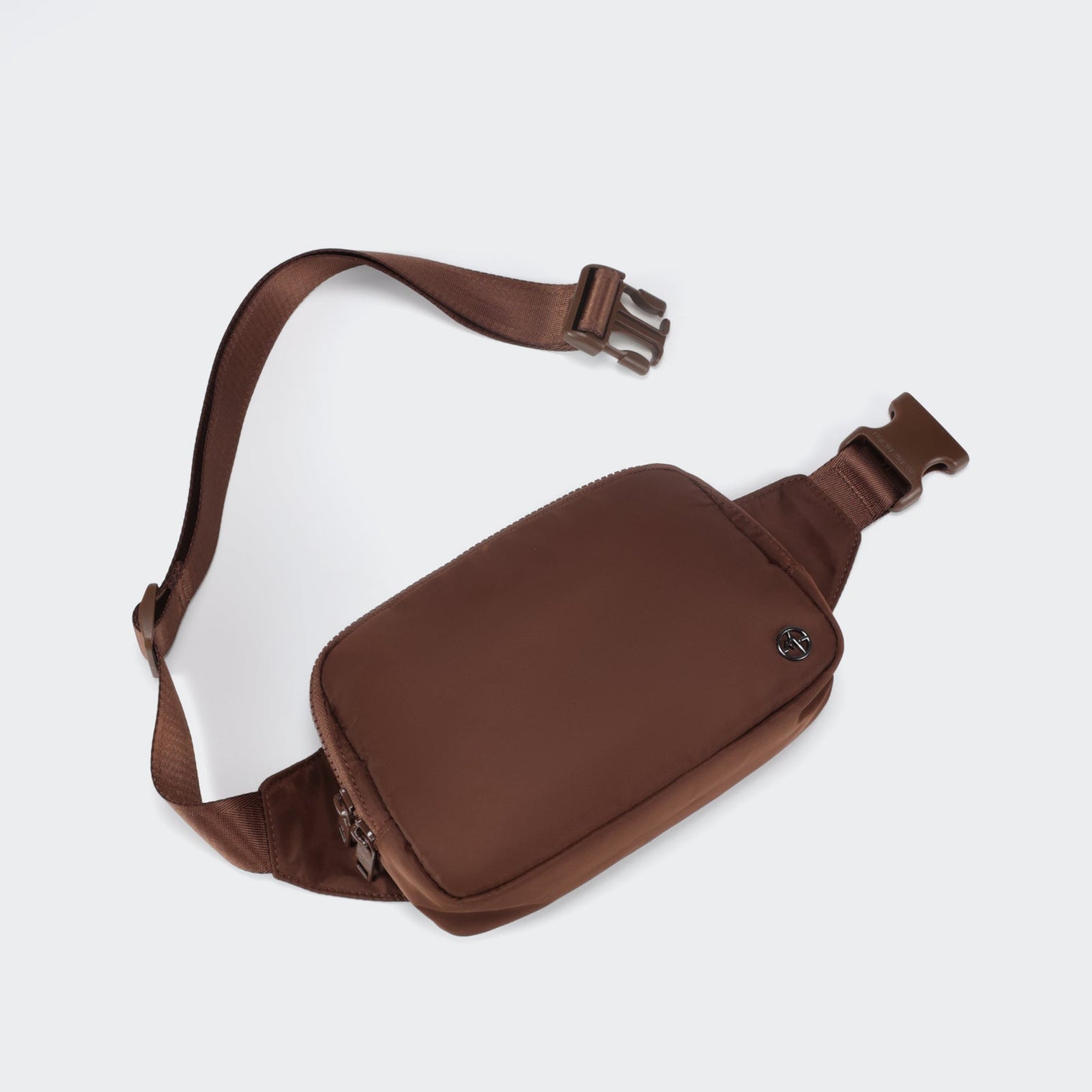 PANDER belt bag in Coca Mocha, rear zip pocket and buckle detail