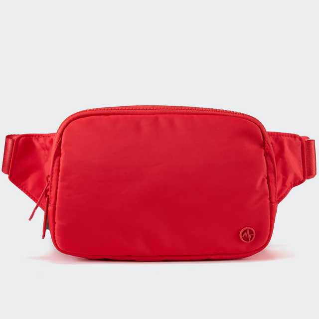 PANDER Everywhere Belt Bag Large 2L in Dark Salmon, straight-on front view on #ECEDEF background