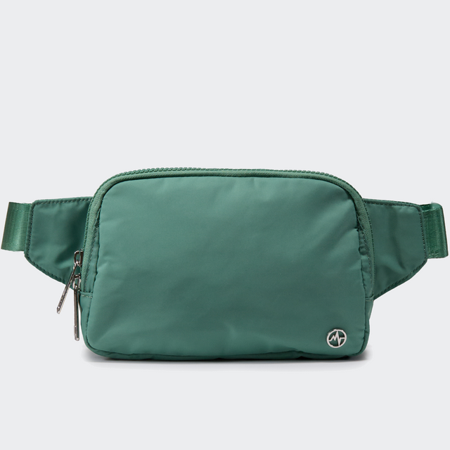 PANDER Everywhere Belt Bag Large 2L in Eucalyptus Green, straight-on front view on #ECEDEF background