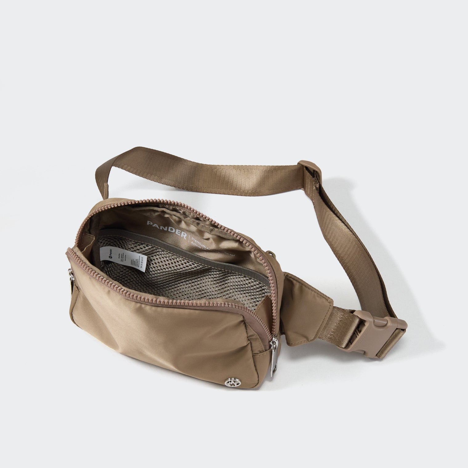 PANDER unisex 2L belt bag in Gray Brown, everyday travel view