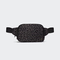 PANDER 2L water-resistant belt bag in Grey Leopard, side and zipper detail