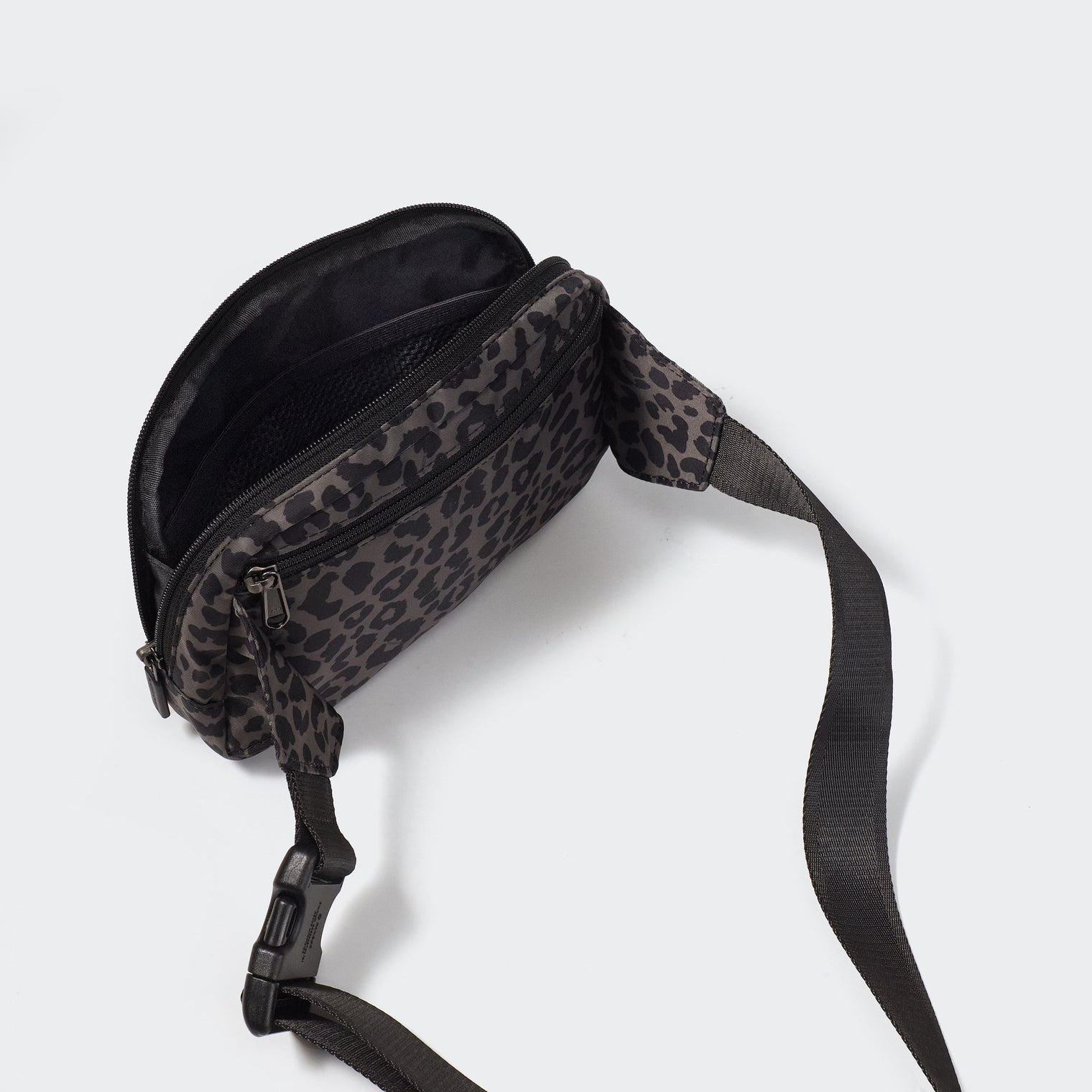 PANDER unisex 2L belt bag in Grey Leopard, everyday travel view