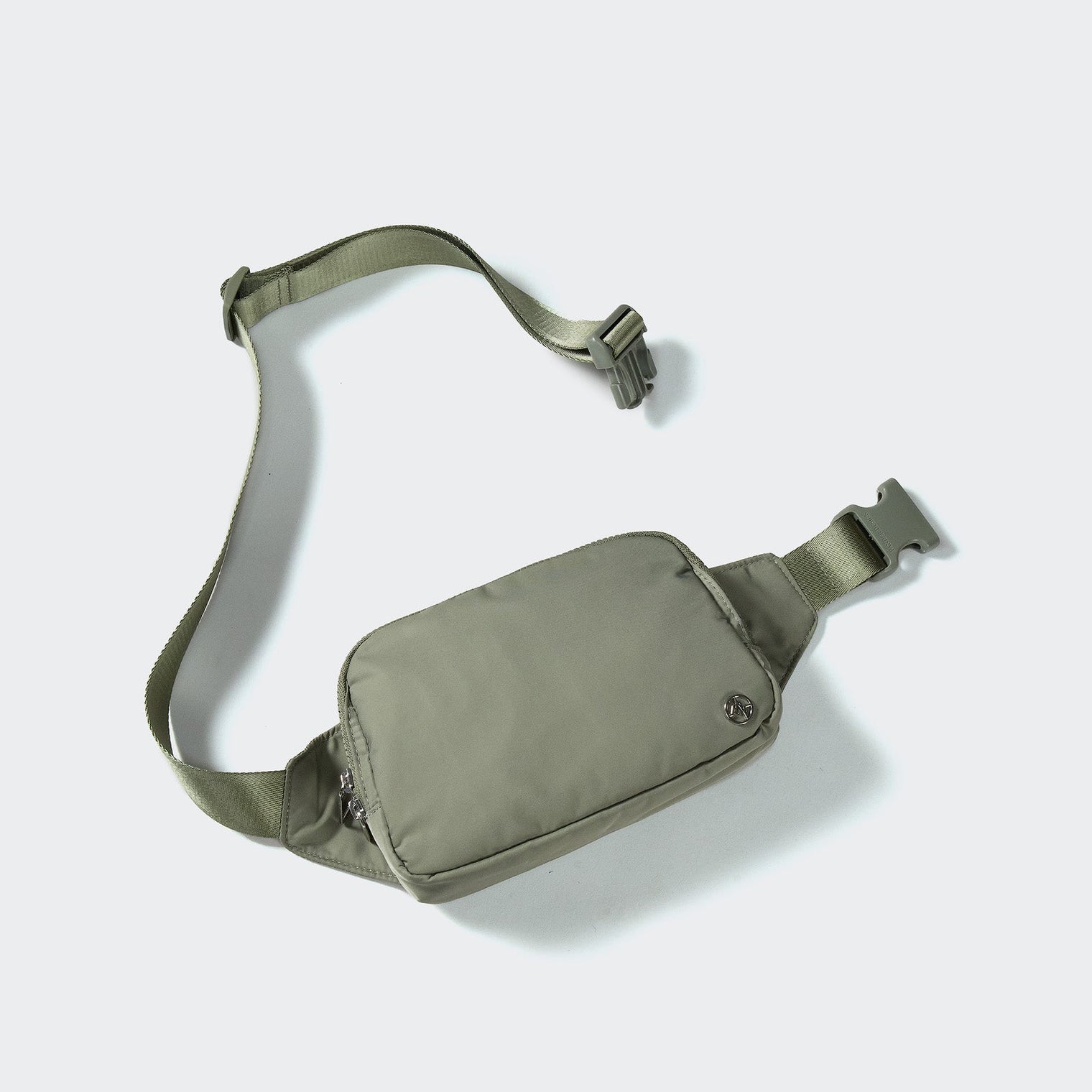 PANDER belt bag in Grey Sage, rear zip pocket and buckle detail