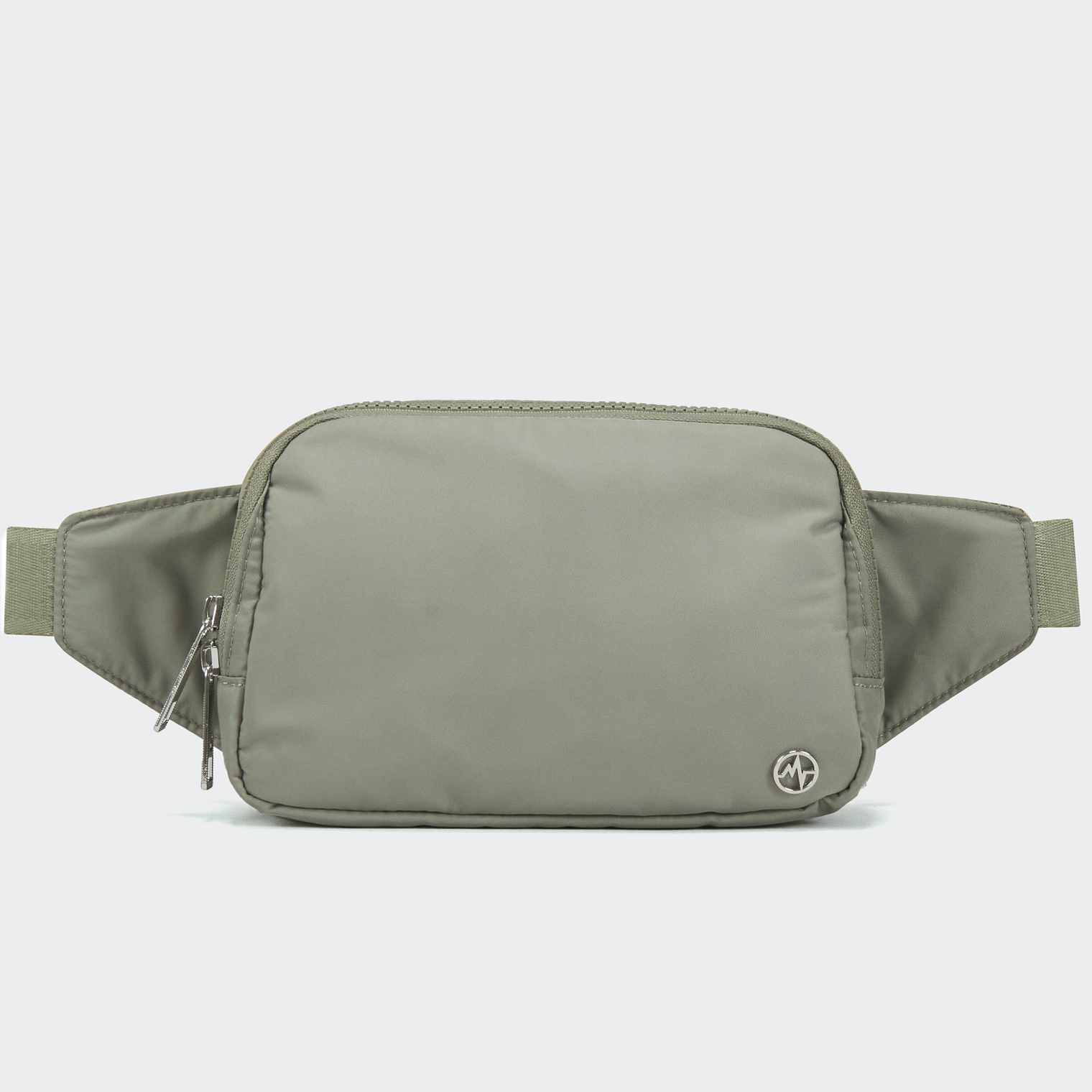 PANDER Everywhere Belt Bag Large 2L in Grey Sage, straight-on front view on #ECEDEF background