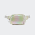 PANDER 2L water-resistant belt bag in Iridescent, side and zipper detail