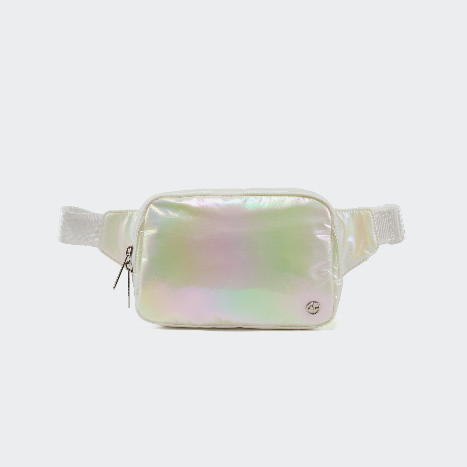 PANDER 2L water-resistant belt bag in Iridescent, side and zipper detail