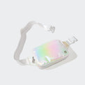 PANDER belt bag in Iridescent, rear zip pocket and buckle detail