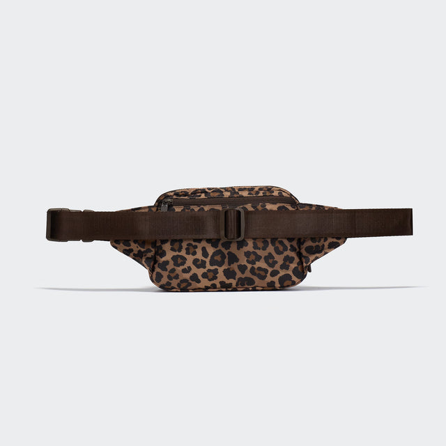 PANDER large crossbody waist pack in Leopard Multi, adjustable strap view