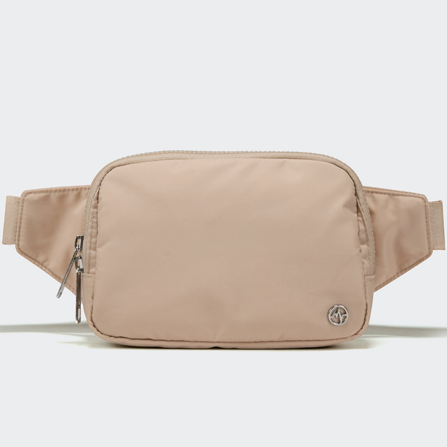 PANDER Everywhere Belt Bag Large 2L in Raw Linen, straight-on front view on #ECEDEF background