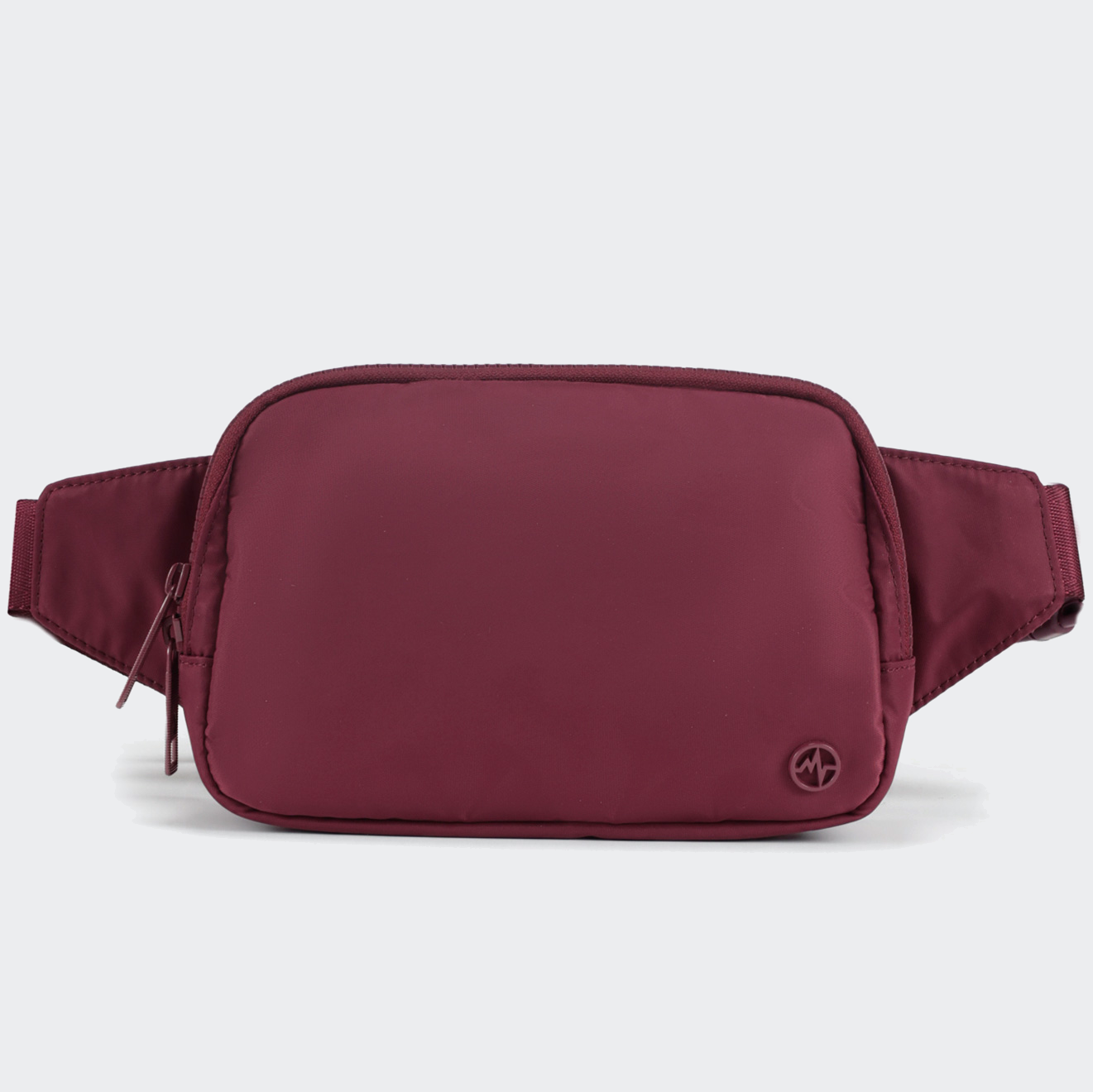 PANDER Everywhere Belt Bag Large 2L in Red Merlot, straight-on front view on #ECEDEF background