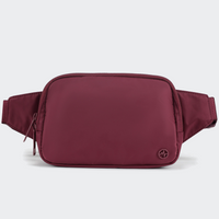 PANDER Everywhere Belt Bag Large 2L in Red Merlot, straight-on front view on #ECEDEF background