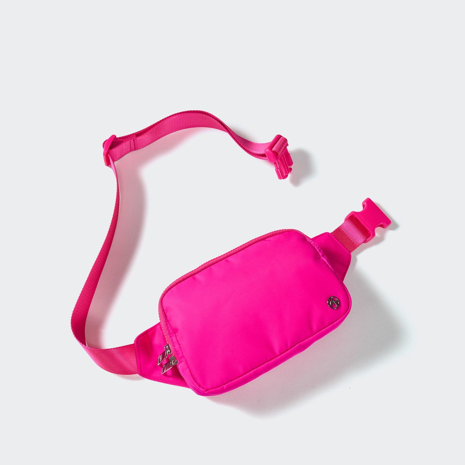 PANDER belt bag in Sonic Pink, rear zip pocket and buckle detail