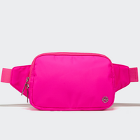 PANDER Everywhere Belt Bag Large 2L in Sonic Pink, straight-on front view on #ECEDEF background