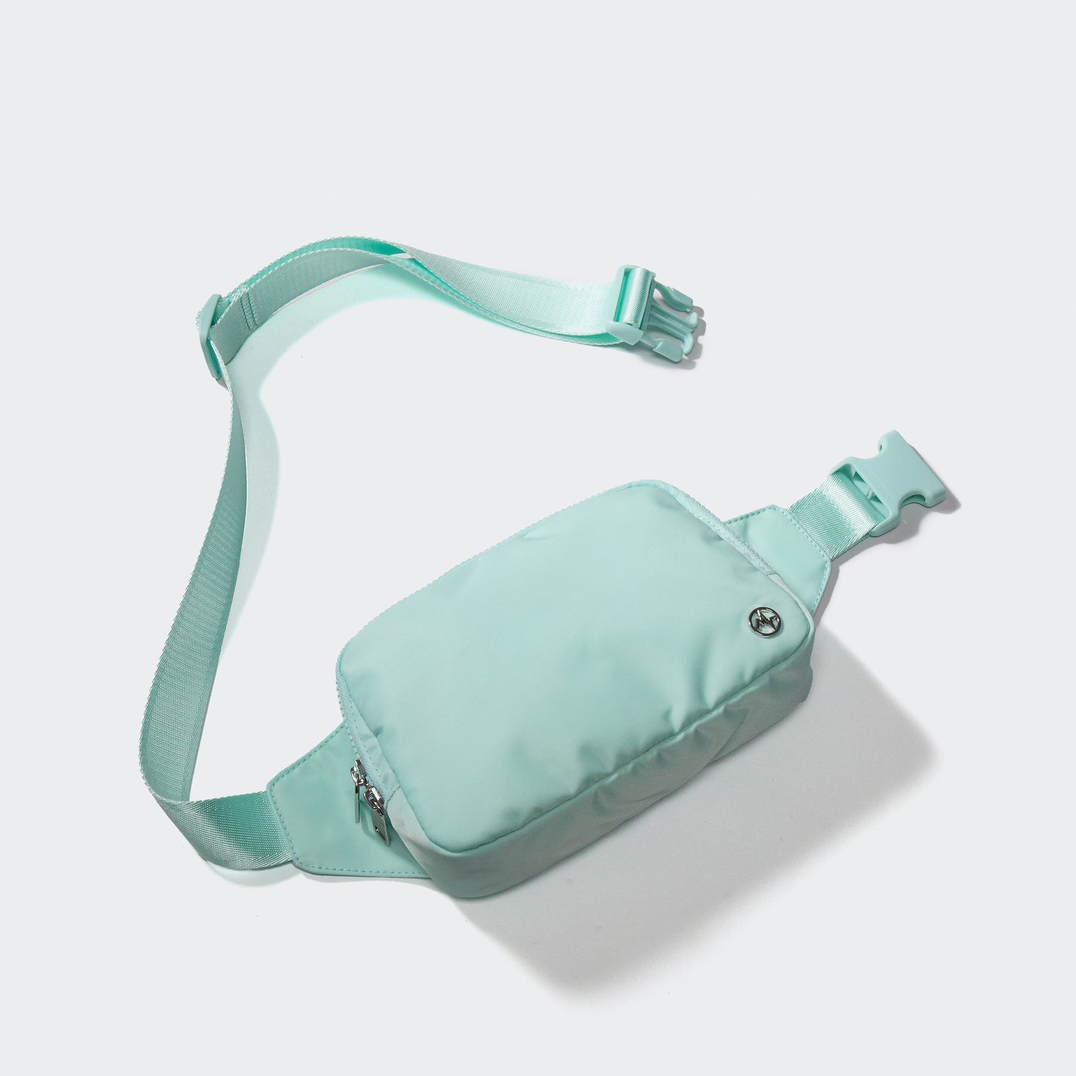PANDER belt bag in Teal Blue, rear zip pocket and buckle detail