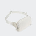 PANDER belt bag in White Opal, rear zip pocket and buckle detail